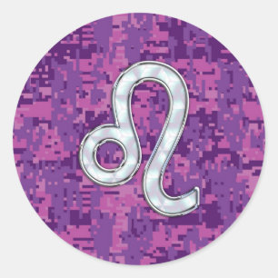 Leo Sign on Pink Fuchsia Digital Camouflage Ronde Sticker