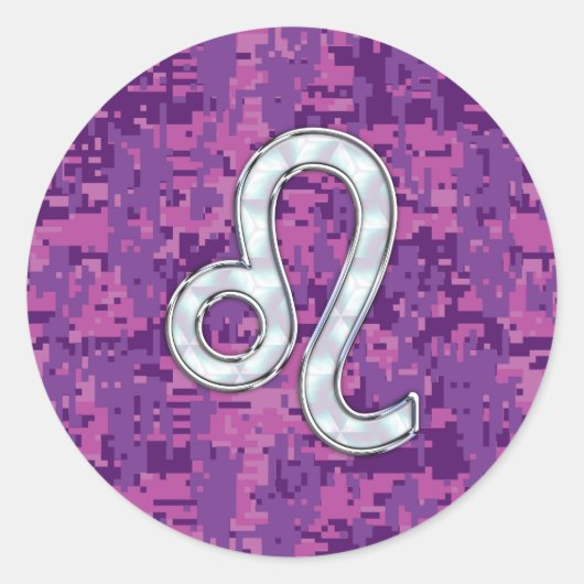 Leo Sign on Pink Fuchsia Digital Camouflage Ronde Sticker (Voorkant)