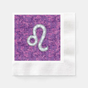 Leo Sign on Pink Fuchsia Digital Camouflage Servetten