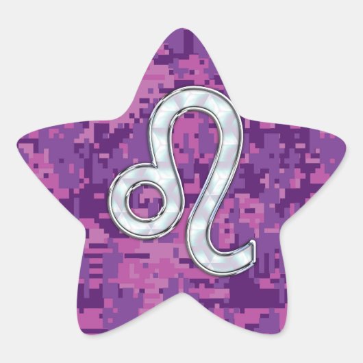 Leo Sign on Pink Fuchsia Digital Camouflage Ster Sticker (Voorkant)