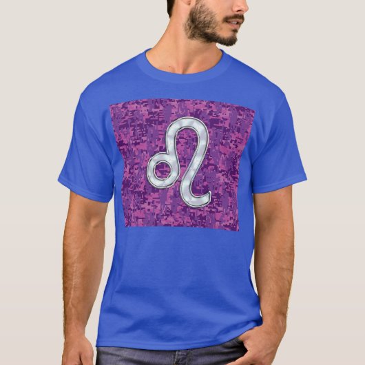 Leo Sign on Pink Fuchsia Digital Camouflage T-shirt (Voorkant)