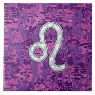 Leo Sign on Pink Fuchsia Digital Camouflage Tegeltje