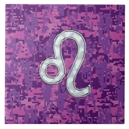Leo Sign on Pink Fuchsia Digital Camouflage Tegeltje (Voorkant)