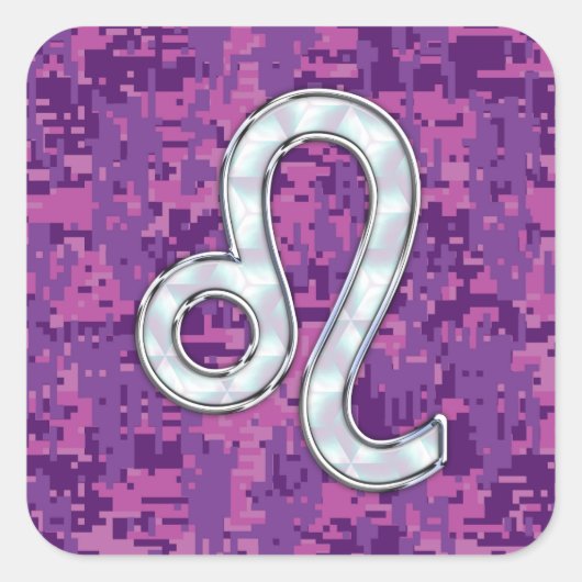 Leo Sign on Pink Fuchsia Digital Camouflage Vierkante Sticker (Voorkant)