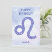 Leo Sign Speciaal Paars Happy Birthday Kaart (Staand voorkant)