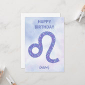  Leo Sign Speciaal Paars Happy Birthday Kaart (Voorkant / Achterkant in situ)