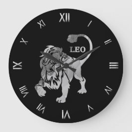 Leo Silver Zodiac Symbol Wall Clock Grote Klok