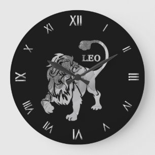Leo Silver Zodiac Symbol Wall Clock Grote Klok