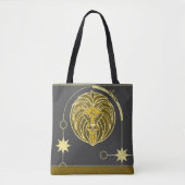 Leo sterrenbeeld Goud Geel Grijs Mandala Tote Bag (Voorkant)