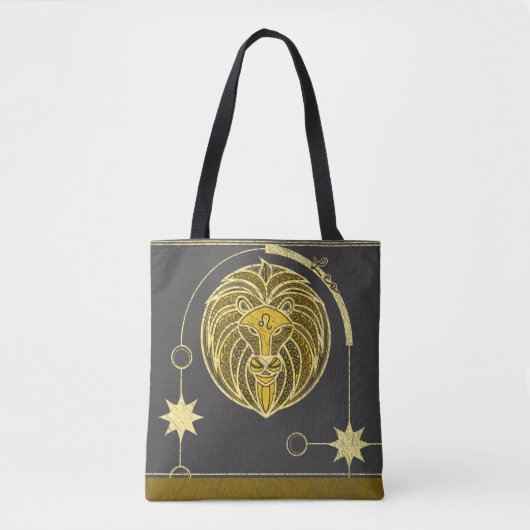 Leo sterrenbeeld Goud Geel Grijs Mandala Tote Bag (Voorkant)