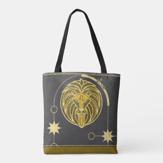 Leo sterrenbeeld Goud Geel Grijs Mandala Tote Bag (Achterkant)