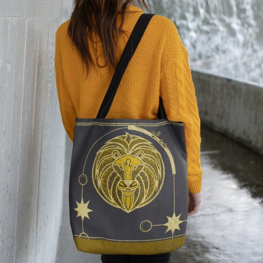 Leo sterrenbeeld Goud Geel Grijs Mandala Tote Bag