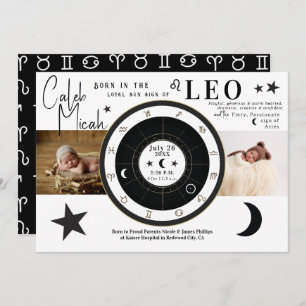LEO Sun & Moon Sign Zodiac Sign Geboorteaankondigi Kaart