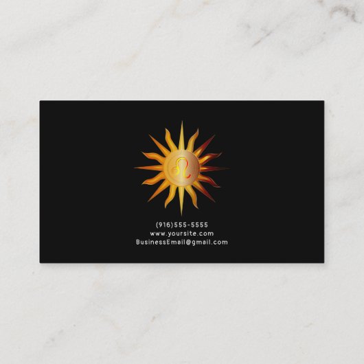 Leo Sun Vuurteken Geboortemaand Rood & Goud Vuur Visitekaartje (Achterkant)