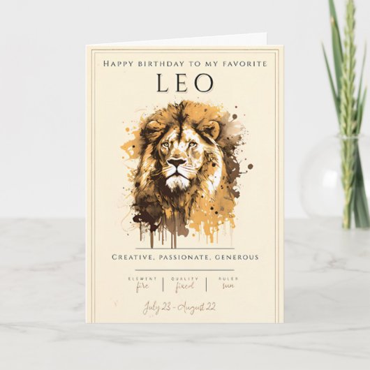 Leo Symbol Zodiac Waterverf Astrologie Verjaardag Kaart (Voorkant)