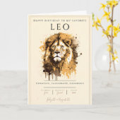 Leo Symbol Zodiac Waterverf Astrologie Verjaardag Kaart (Gele Bloem)
