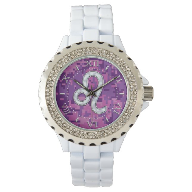 Leo teken op roze Fuchsia Camouflage wijzerplaat Horloge (Voorkant)