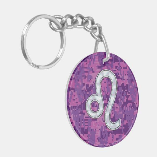 Leo-teken op roze fuchsia digitale camouflage sleutelhanger (Voorkant Links)