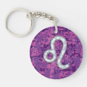 Leo-teken op roze fuchsia digitale camouflage sleutelhanger (Voorkant)