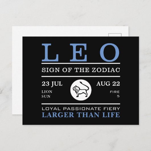Leo-teken van de dierentuin, astrologisch briefkaart (Voorkant / Achterkant)