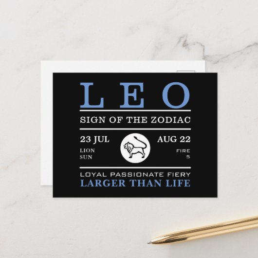 Leo-teken van de dierentuin, astrologisch briefkaart (Voorkant / Achterkant in situ)