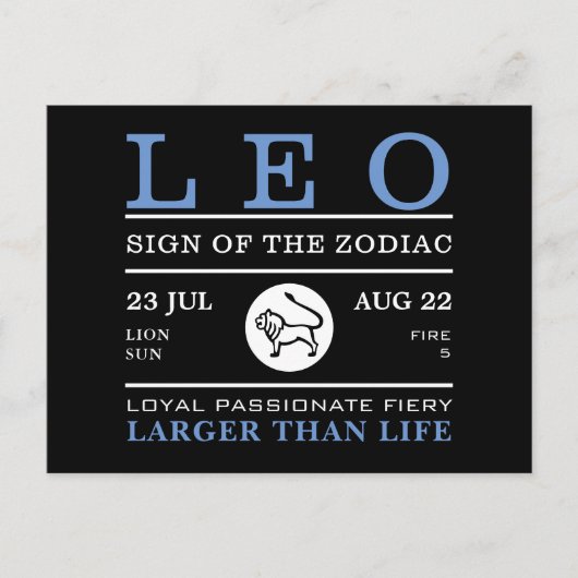 Leo-teken van de dierentuin, astrologisch briefkaart (Voorkant)
