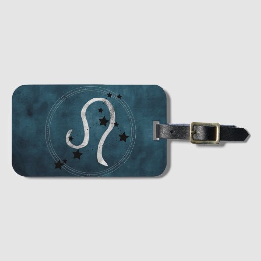 Leo the Lion Black & Silver Constellation zodiac Bagagelabel (Voorkant (horizontaal))