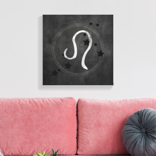 Leo the Lion Black & Silver Constellation zodiac Canvas Afdruk (Insitu (Woonkamer))