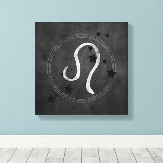 Leo the Lion Black & Silver Constellation zodiac Canvas Afdruk (Insitu (Houten vloer))
