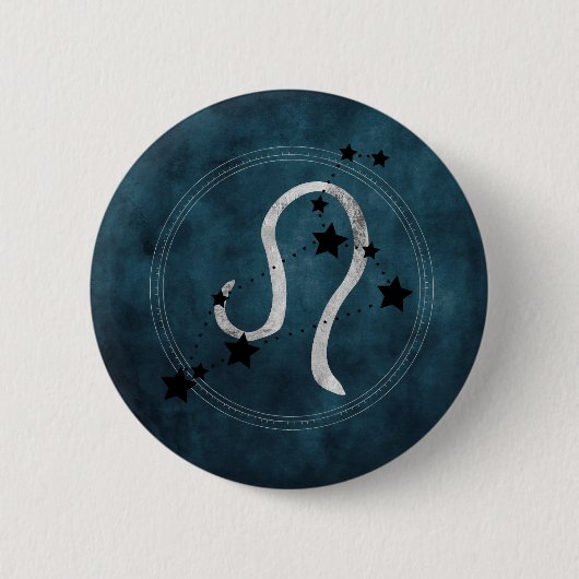Leo the Lion Black & Silver Constellation zodiac Ronde Button 5,7 Cm (Voorkant)
