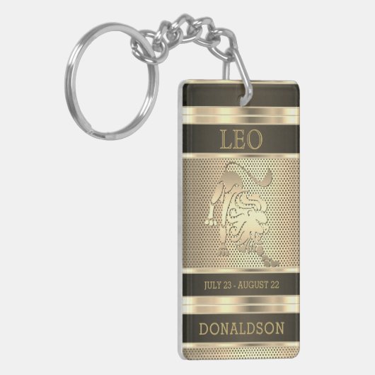 Leo the Lion in Black en Gold Mesh Sleutelhanger (Voorkant Links)