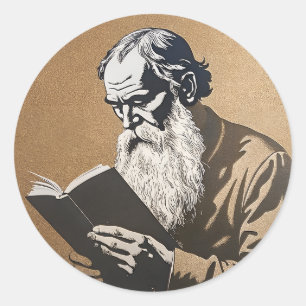 Leo Tolstoj Portret - Gouden Illustratie Ronde Sticker