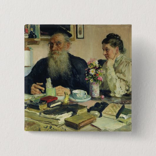 Leo Tolstoy met zijn vrouw in Yasnaya Polyana Vierkante Button 5,1 Cm (Voorkant)