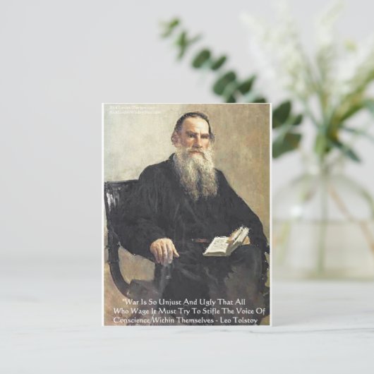Leo Tolstoy "Oorlog is onrechtvaardig" citaat van  Briefkaart (Staand voorkant)