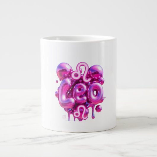 Leo Typography Pink Bubble Letters Mug Grote Koffiekop (Voorkant)