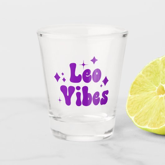 Leo Vibes Zodiac Astrology Paars Stars Shot Glass Glas (Voorkant)