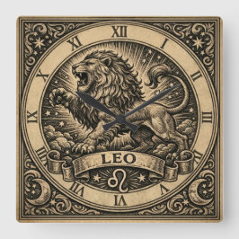 Leo Vintage Zodiac Wall Clock Vierkante Klok