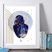 Leo Vrouwelijk Blauw Zodiac Design Poster