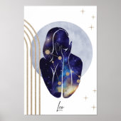 Leo Vrouwelijk Blauw Zodiac Design Poster (Voorkant)