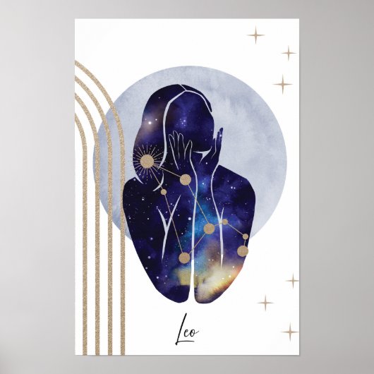 Leo Vrouwelijk Blauw Zodiac Design Poster (Voorkant)