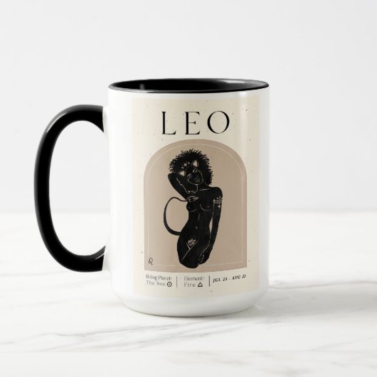 Leo Vrouwelijk Zodiac Design Bruin Zwart 15 OZ Mok (Links)