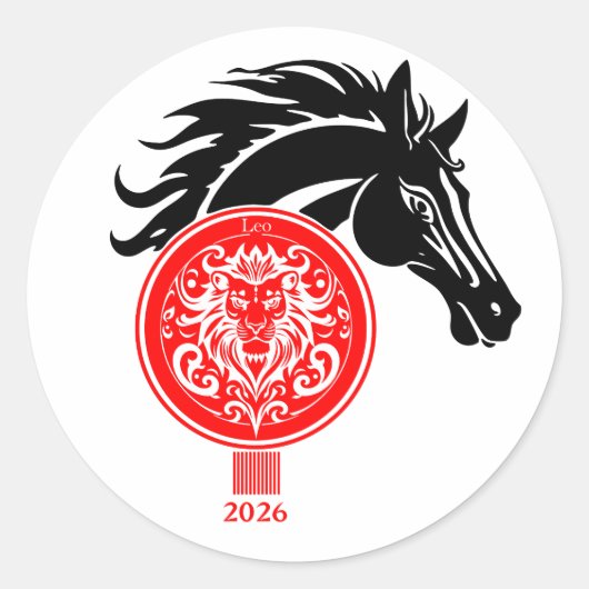 Leo x Jaar van het Paard 2026 Ronde Sticker (Voorkant)