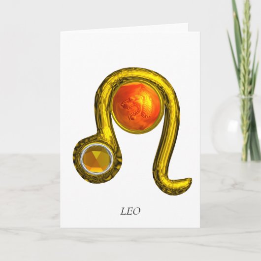 LEO Yellow Topaz & Gold Zodiac Birthday Kaart (Voorkant)