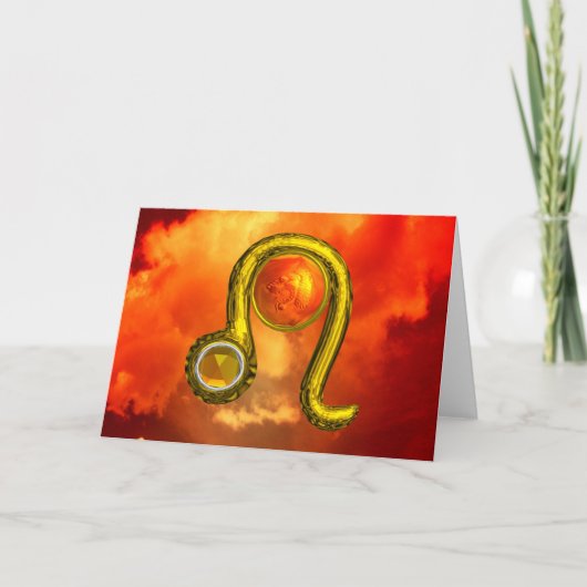 LEO Yellow Topaz & Gold Zodiac Birthday Kaart (Voorkant)