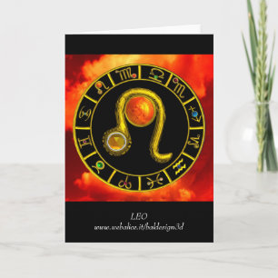 LEO Yellow Topaz & Gold Zodiac Birthday Kaart