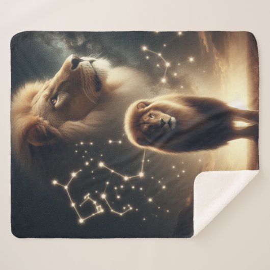 Leo Zodiac Art - Majestueuze leeuw en sterrenbeeld Sherpa Deken (Voorkant (horizontaal))