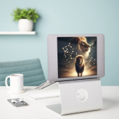 Leo Zodiac Art - Majestueuze leeuw en sterrenbeeld Sticker (Laptop op bureau)