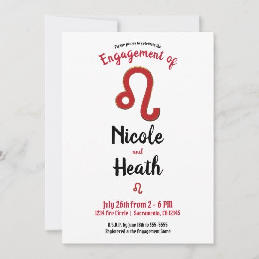 LEO Zodiac Astrology August Engagement Party Kaart (Voorkant)