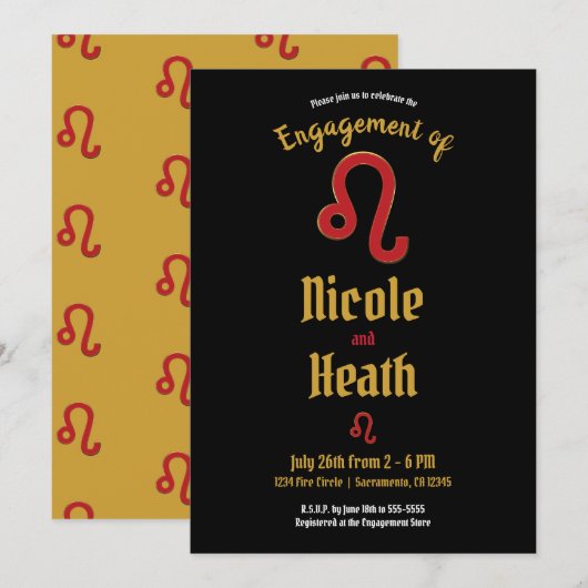 LEO Zodiac Astrology August Engagement Party Kaart (Voorkant / Achterkant)