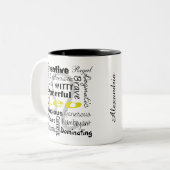 Leo Zodiac Astrology Horoscope Traits Collage Tweekleurige Koffiemok (Voorkant links)